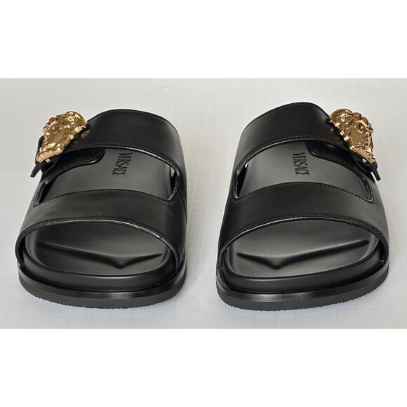 Versace Medusa Black Leather Slides Sandals 12 US (45 Euro) 1020767 NIB $700 - Picture 5 of 16